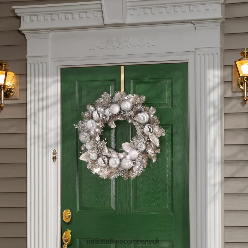Greenery | National Tree Company 24\ Pre-Lit Yuletide Glam Silver Decorated Wreath F2L4F308